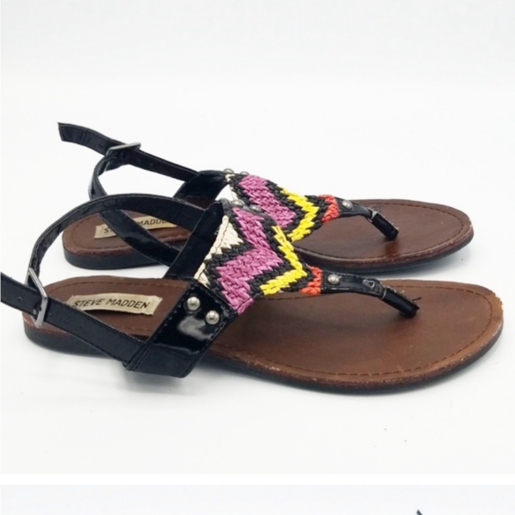 Steve Madden Multi Colored Leather And Beaded Sandals Size 8 1/2